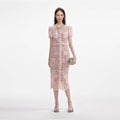 Pink Lace Diamante Bow Midi Dress
