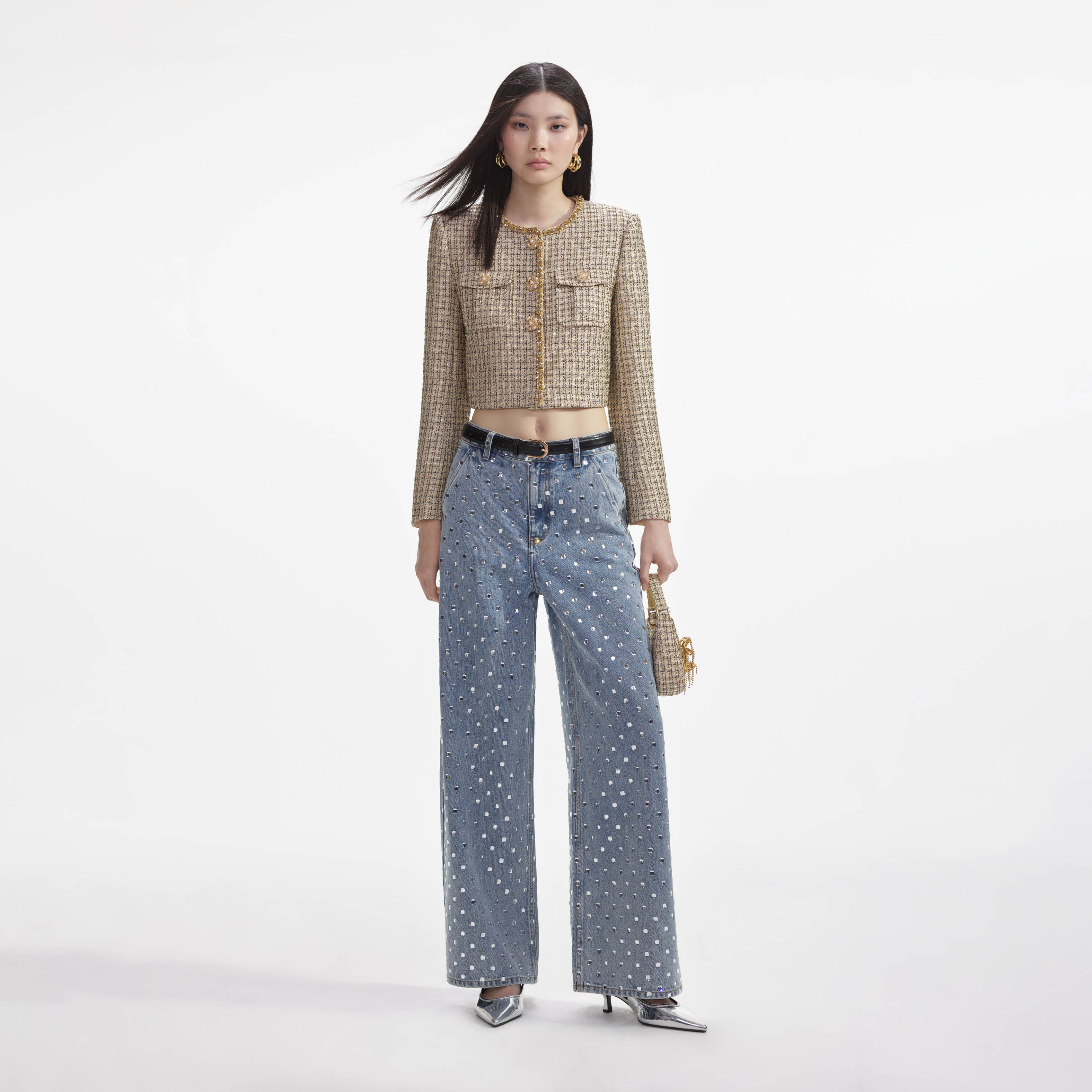 Gold Boucle Cropped Jacket – self-portrait-EU
