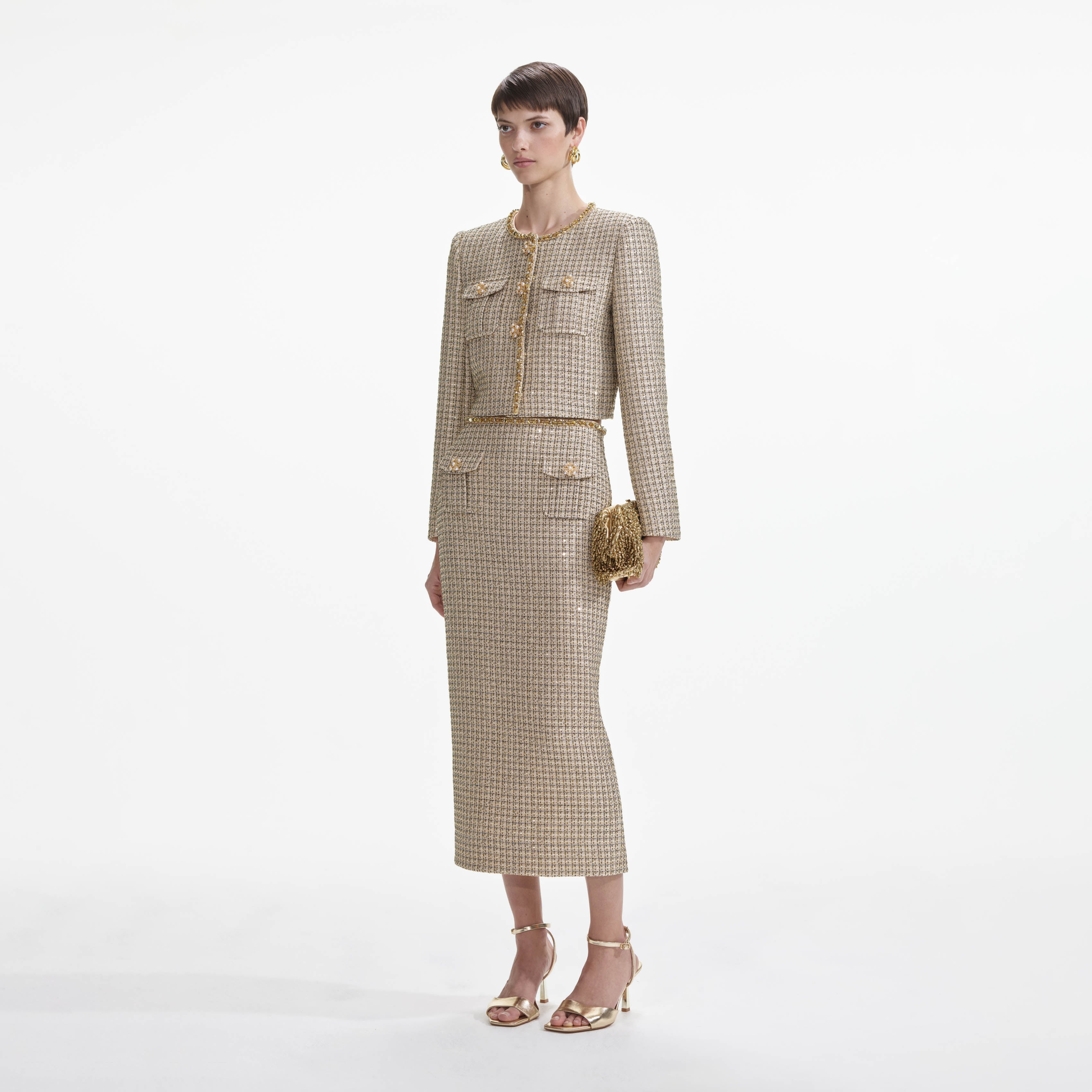 Gold Boucle Midi Skirt