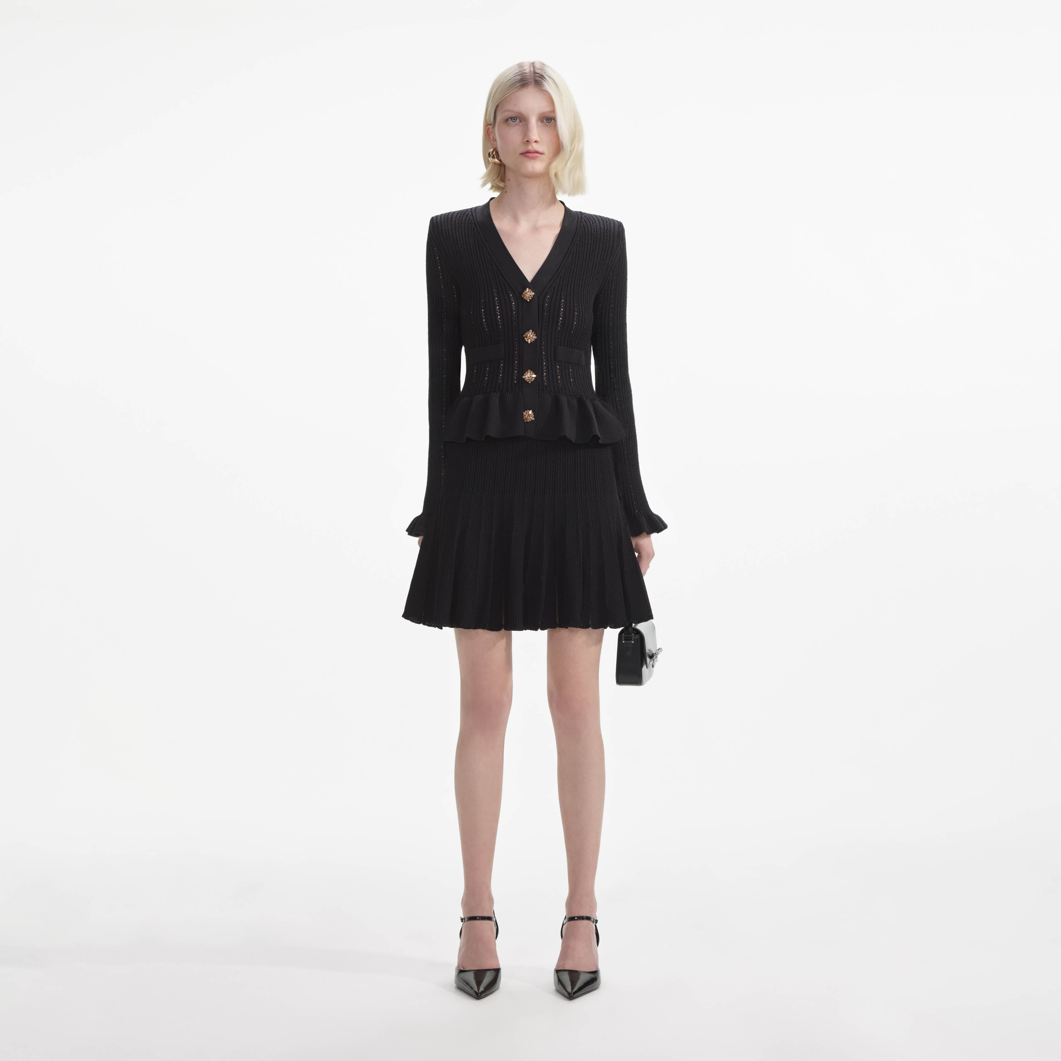 Black Knit Peplum Mini Dress