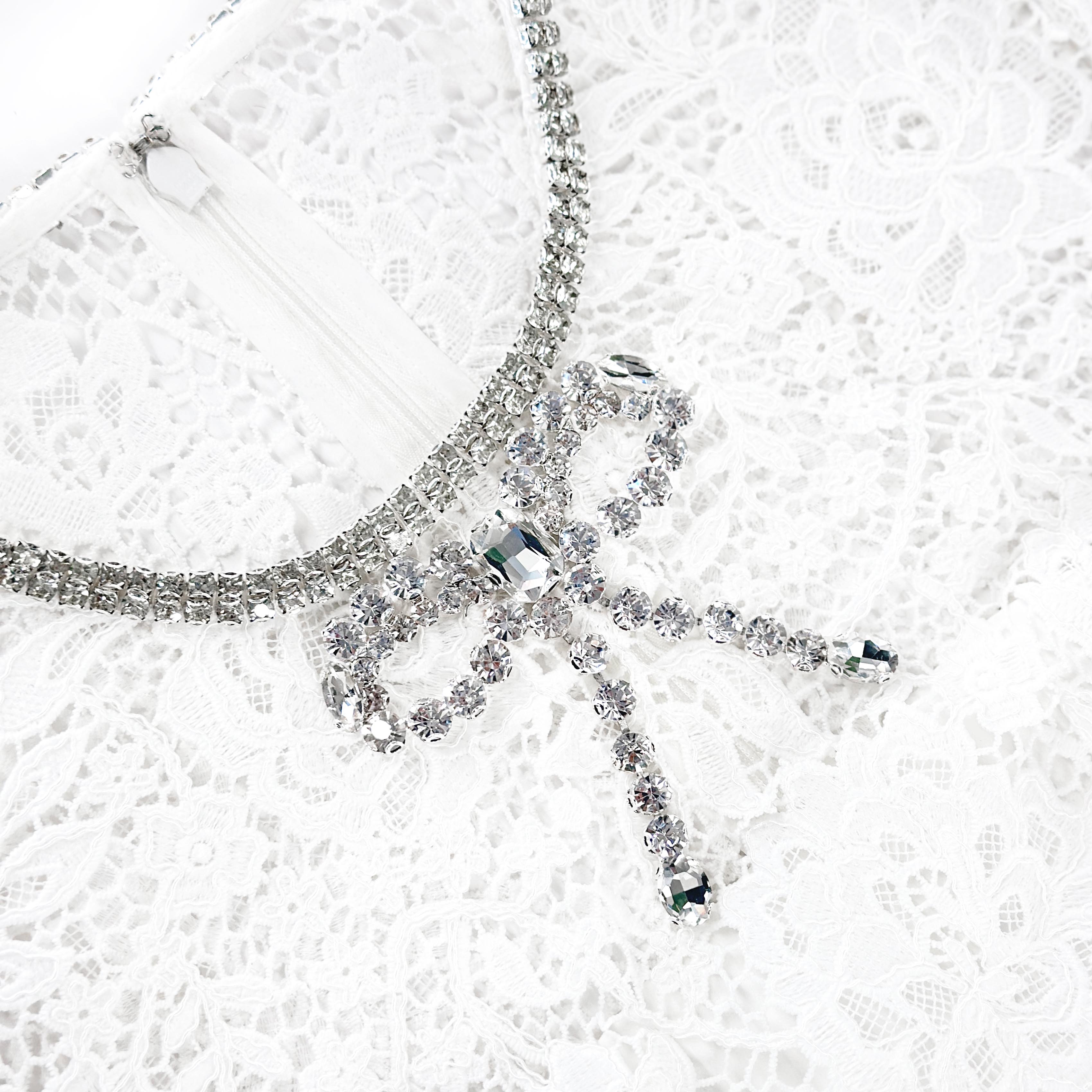 White Lace Diamante Mini Dress