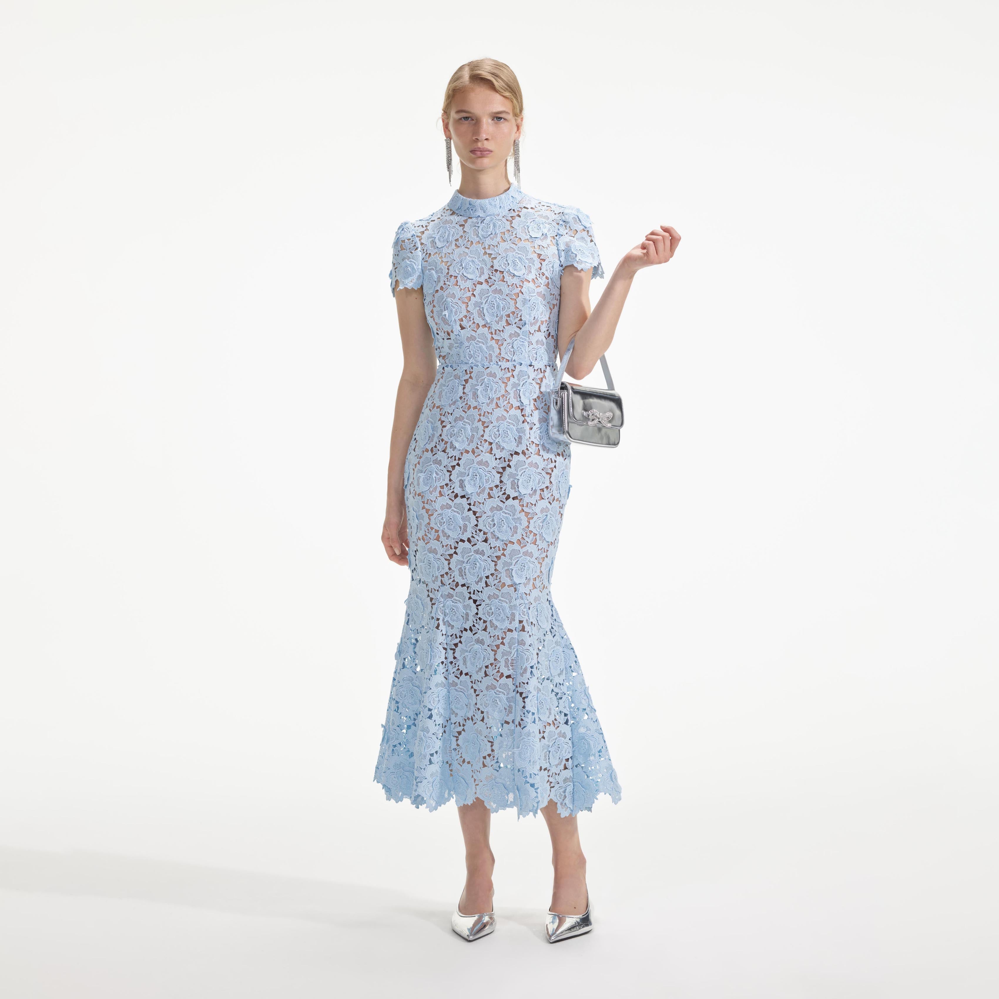 Blue Flower Lace Midi Dress self-portrait-EU Blue Flower Lace Midi Dress self-portrait-EU