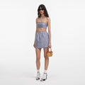 Navy Gingham Taffeta Mini Skirt