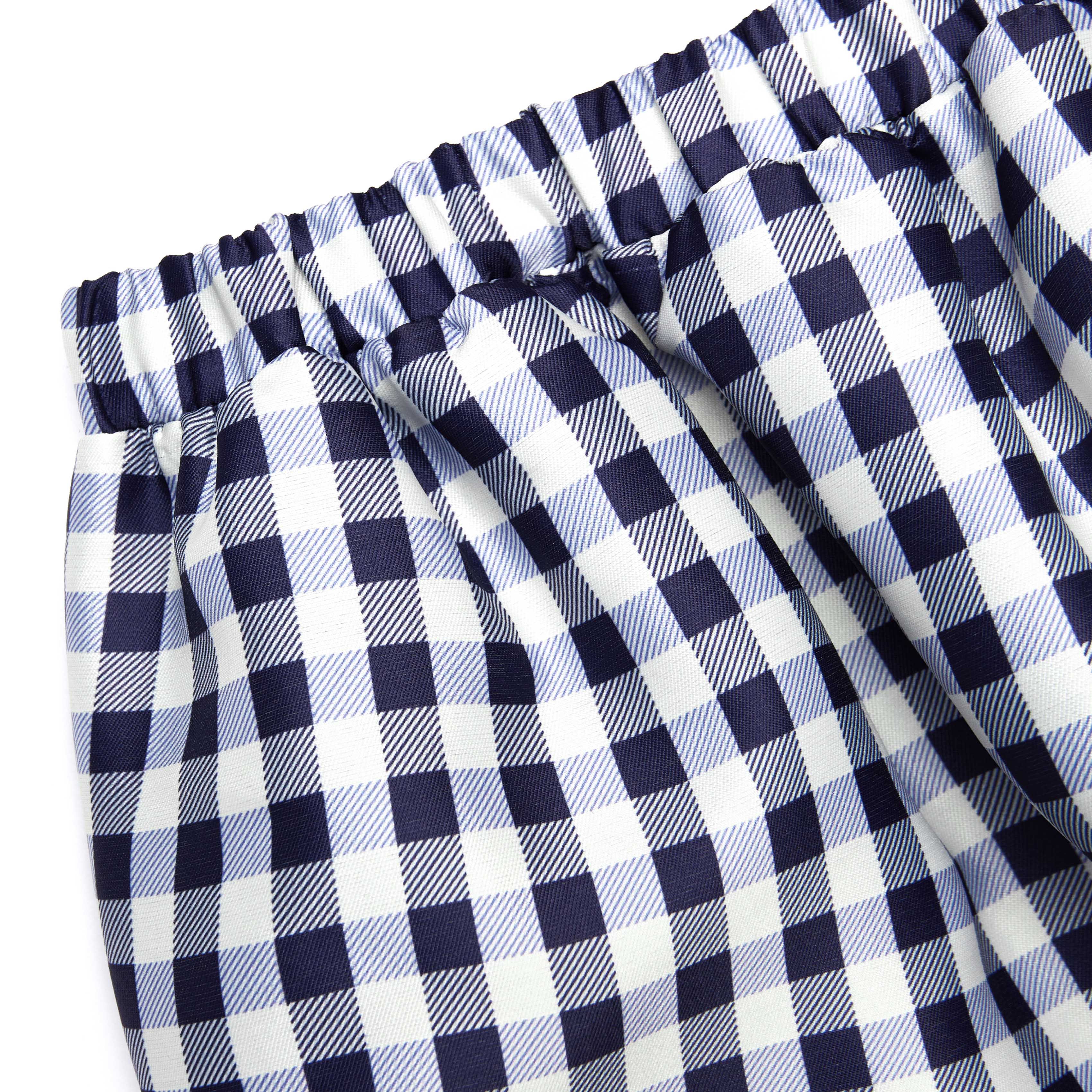 Navy Gingham Taffeta Mini Skirt