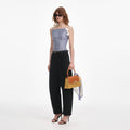 Navy Gingham Taffeta Top