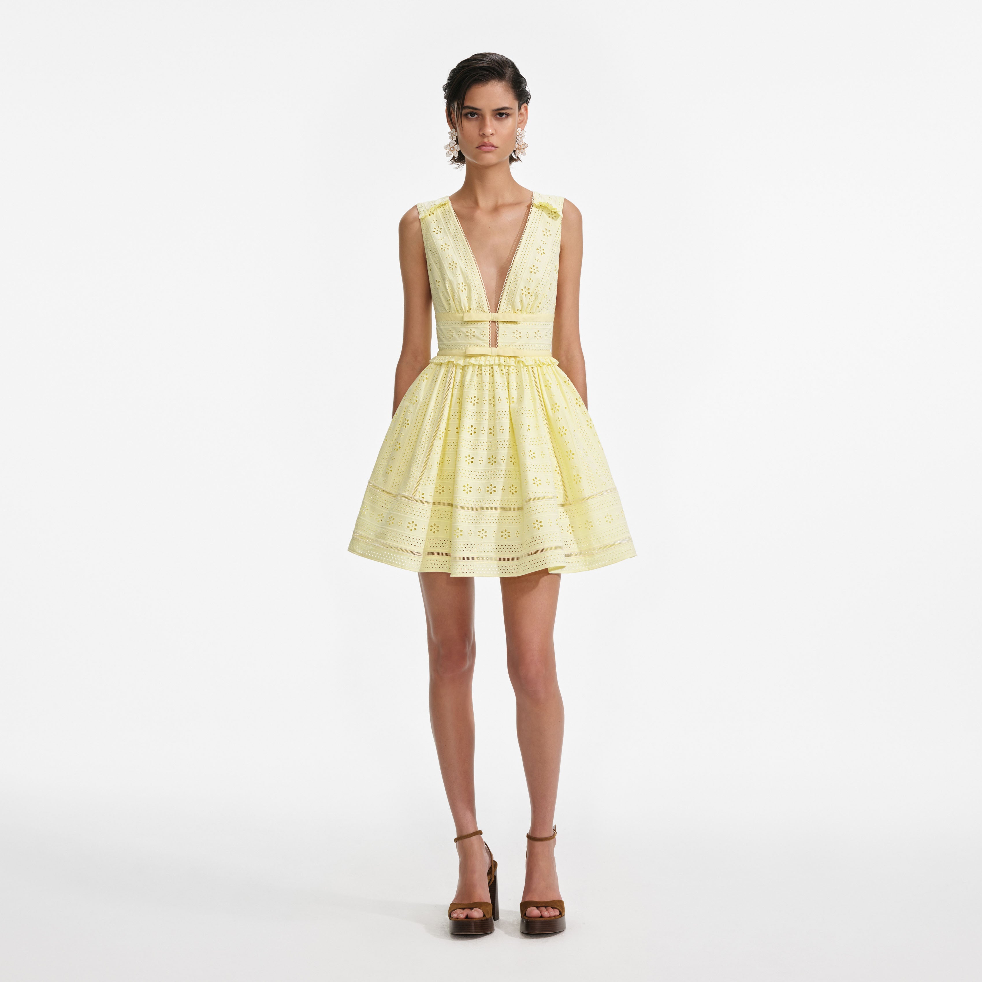 Yellow Cotton Broderie Mini Dress self-portrait-EU Yellow Cotton Broderie Mini Dress self-portrait-EU