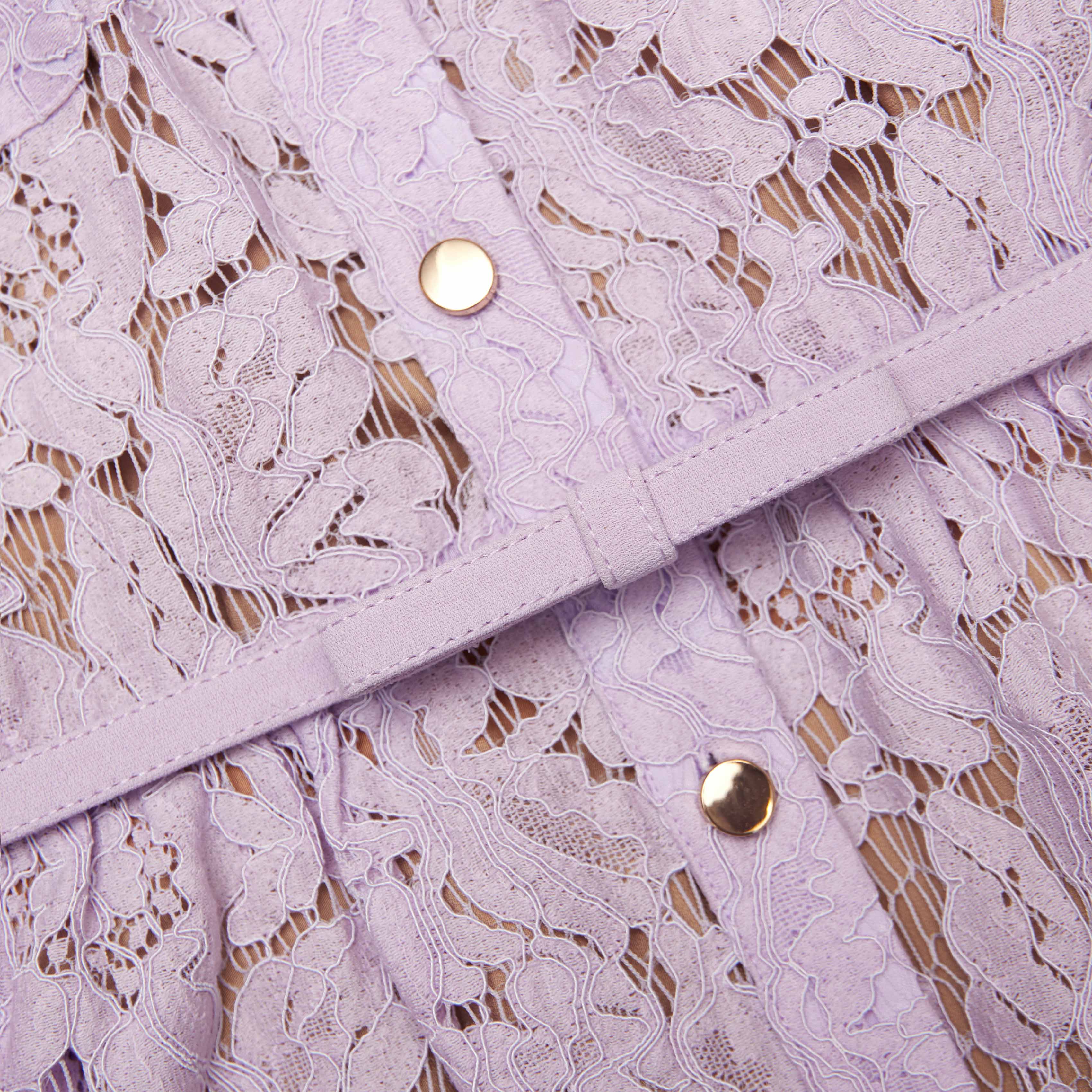 Lilac Lace Button Front Midi Dress