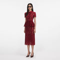 Burgundy Lace Peplum Midi Dress