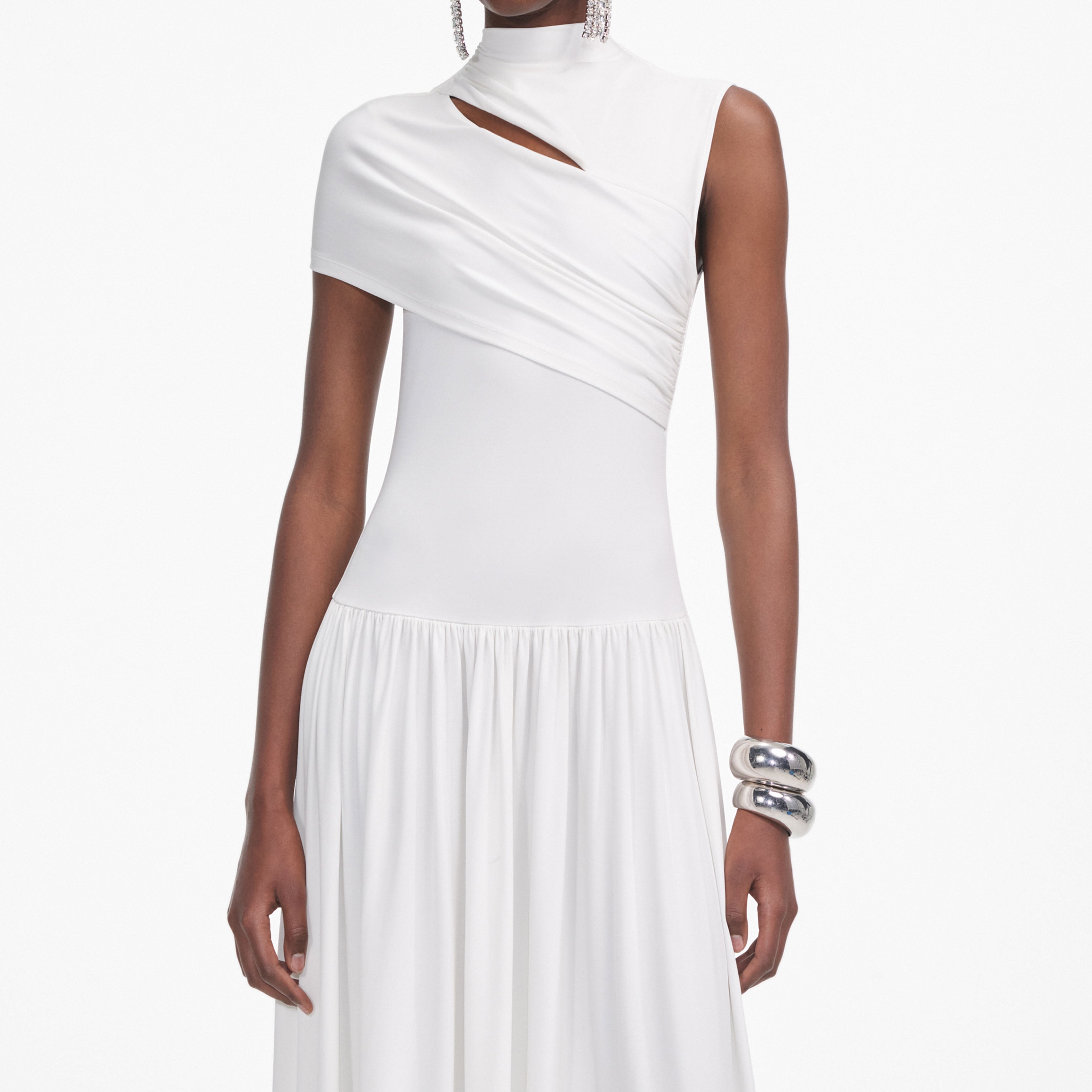 White Jersey Cut Out Midi Dress