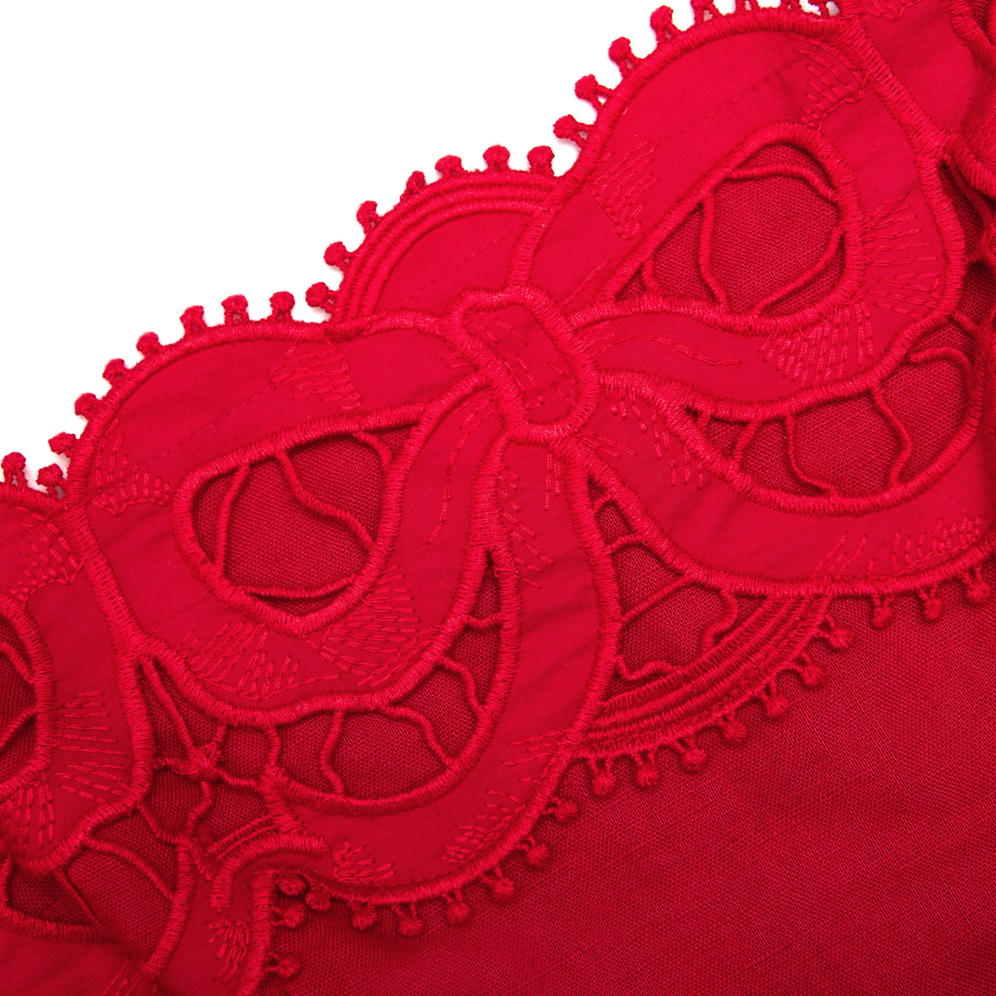 Red Linen Lace Insert Mini Dress