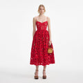 Red Bow Embroidered Midi Dress