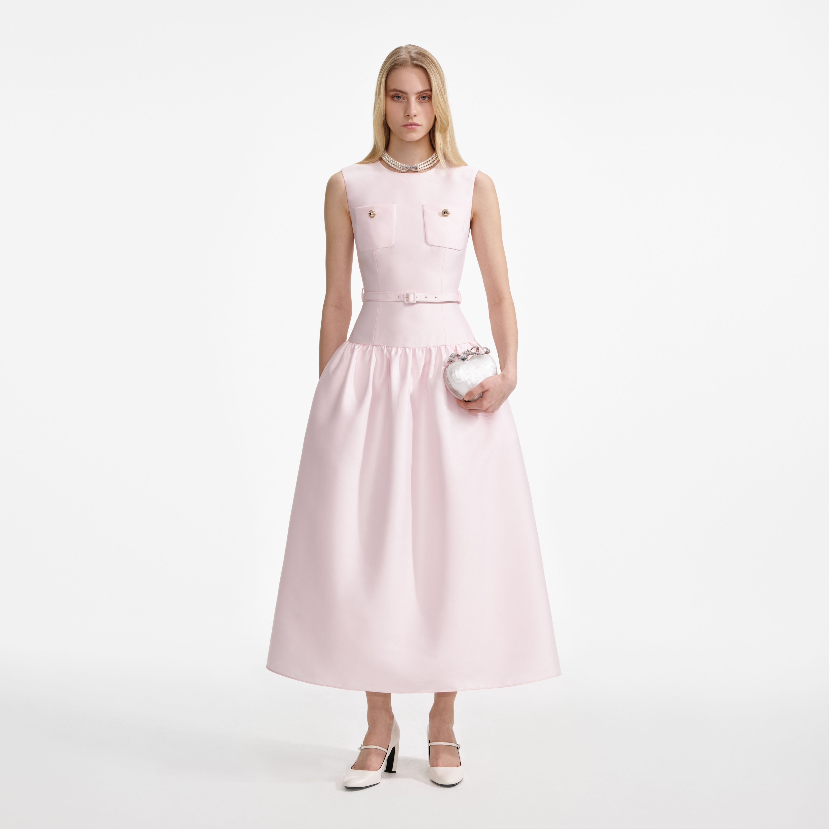 Pink Taffeta Midi Dress – self-portrait-EU