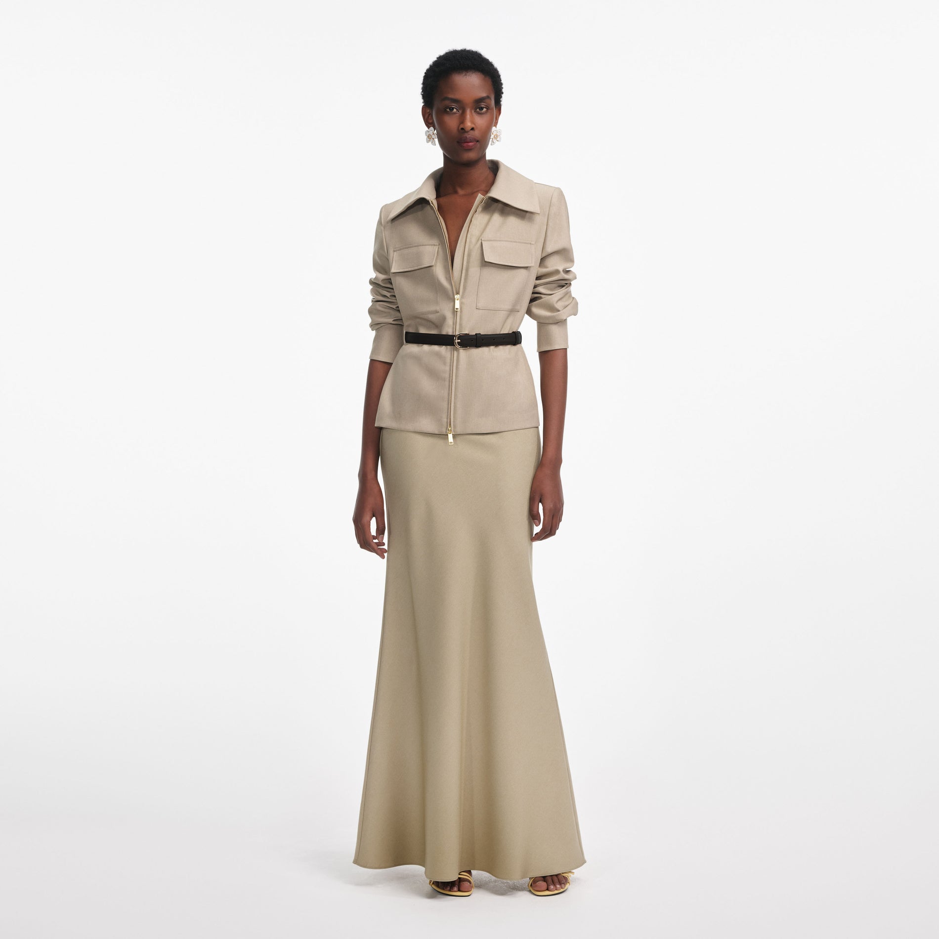 Beige Twill Maxi Dress