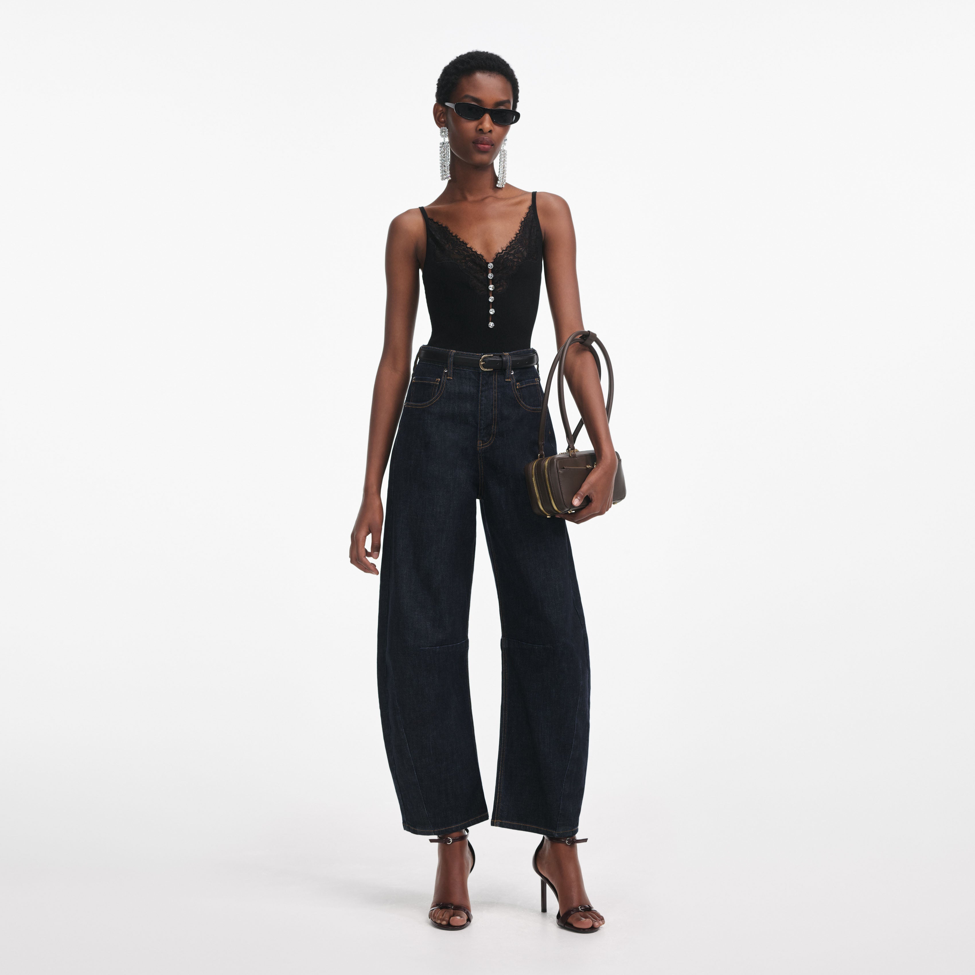 Black Lace Trim Rib Knit Top