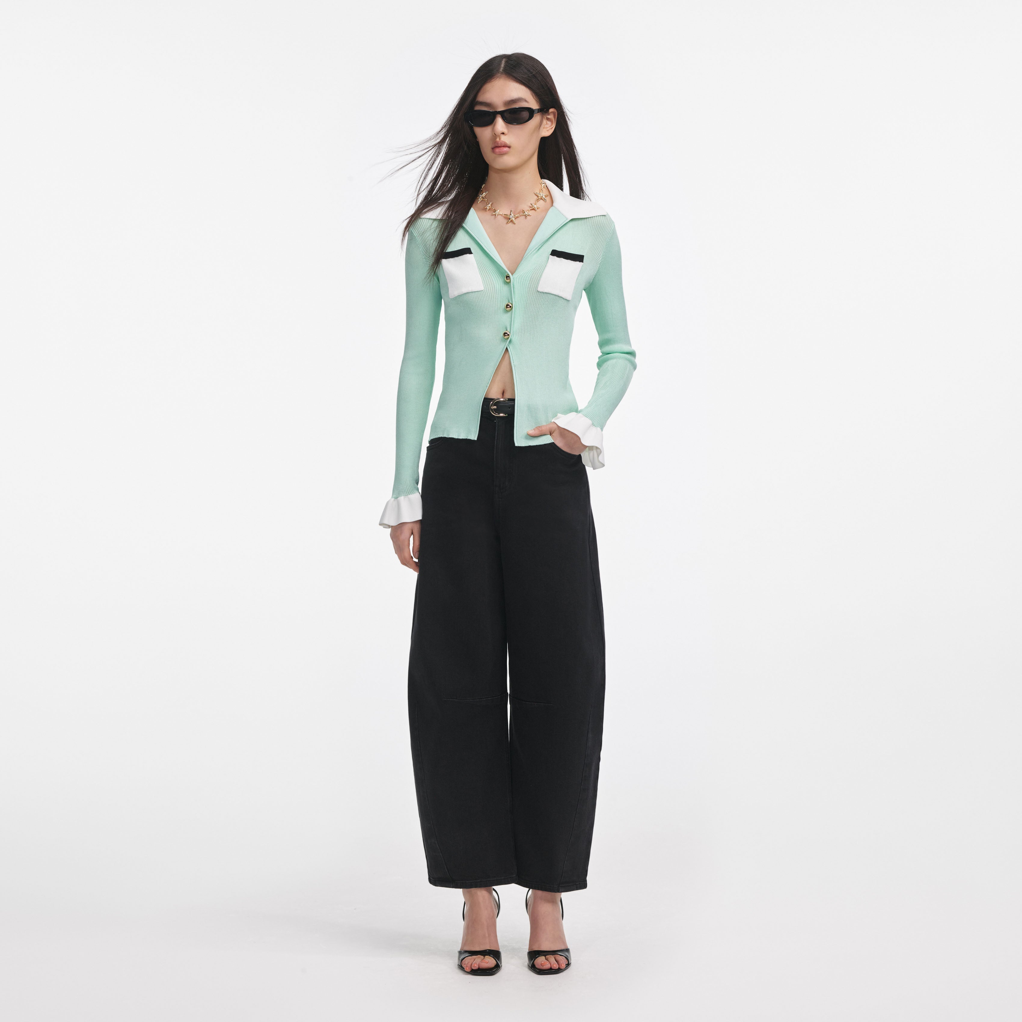 Green Ribbed Viscose Knit Top