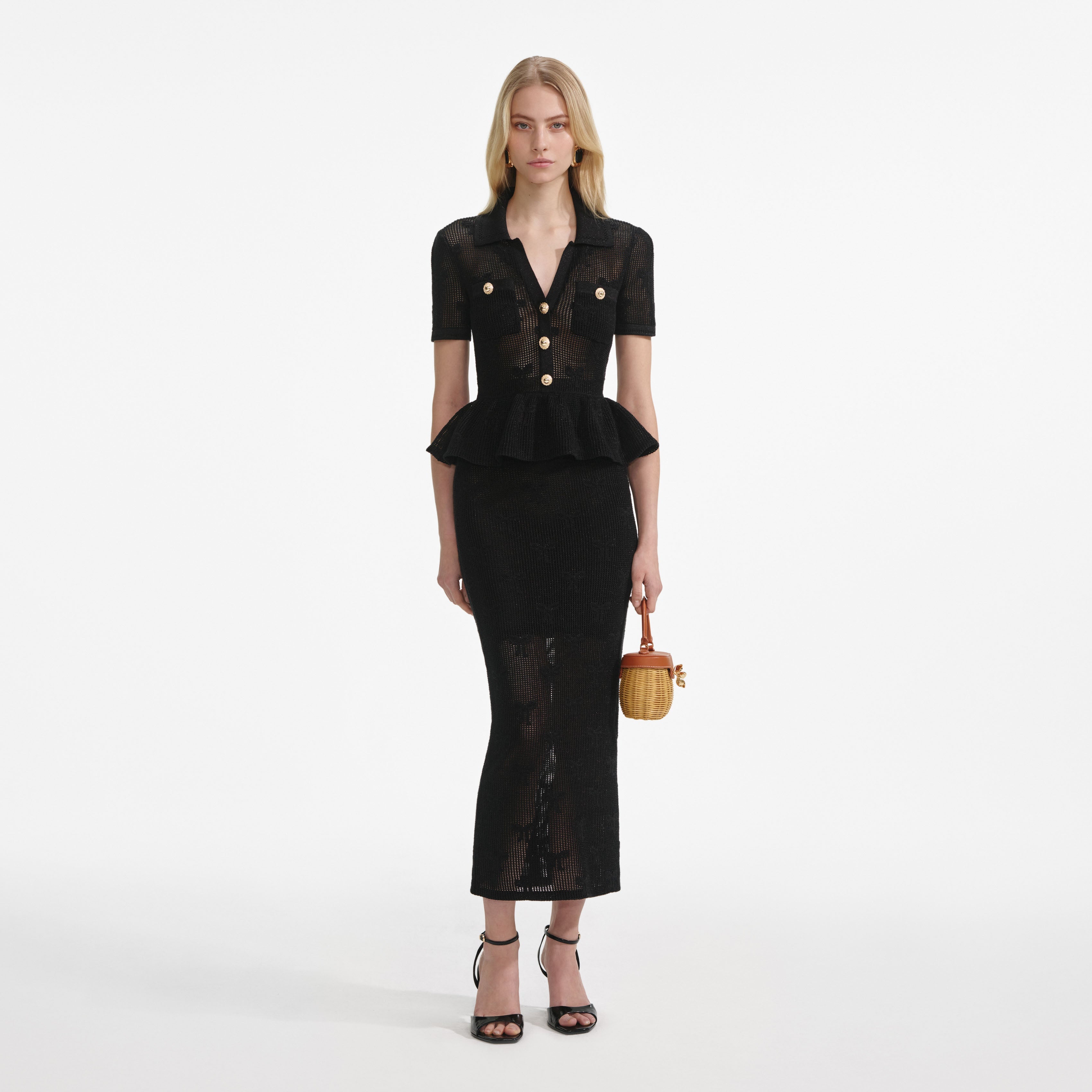 Black Bow Crochet Midi Dress