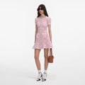 Pink Bow Crochet Crystal Trim Mini Dress