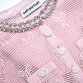 Pink Bow Crochet Crystal Trim Mini Dress