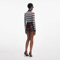 Navy Striped Viscose Knit Top