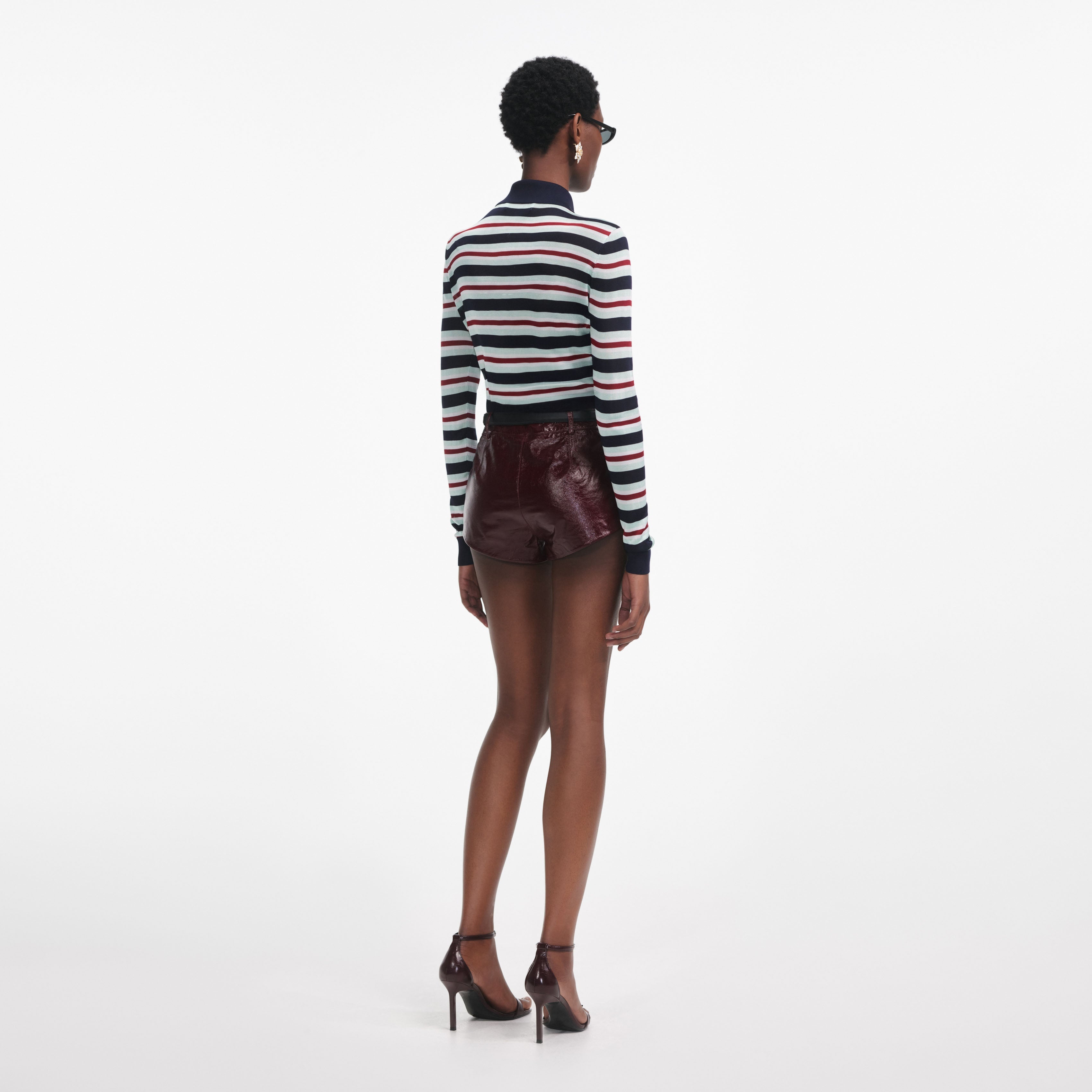 Navy Striped Viscose Knit Top