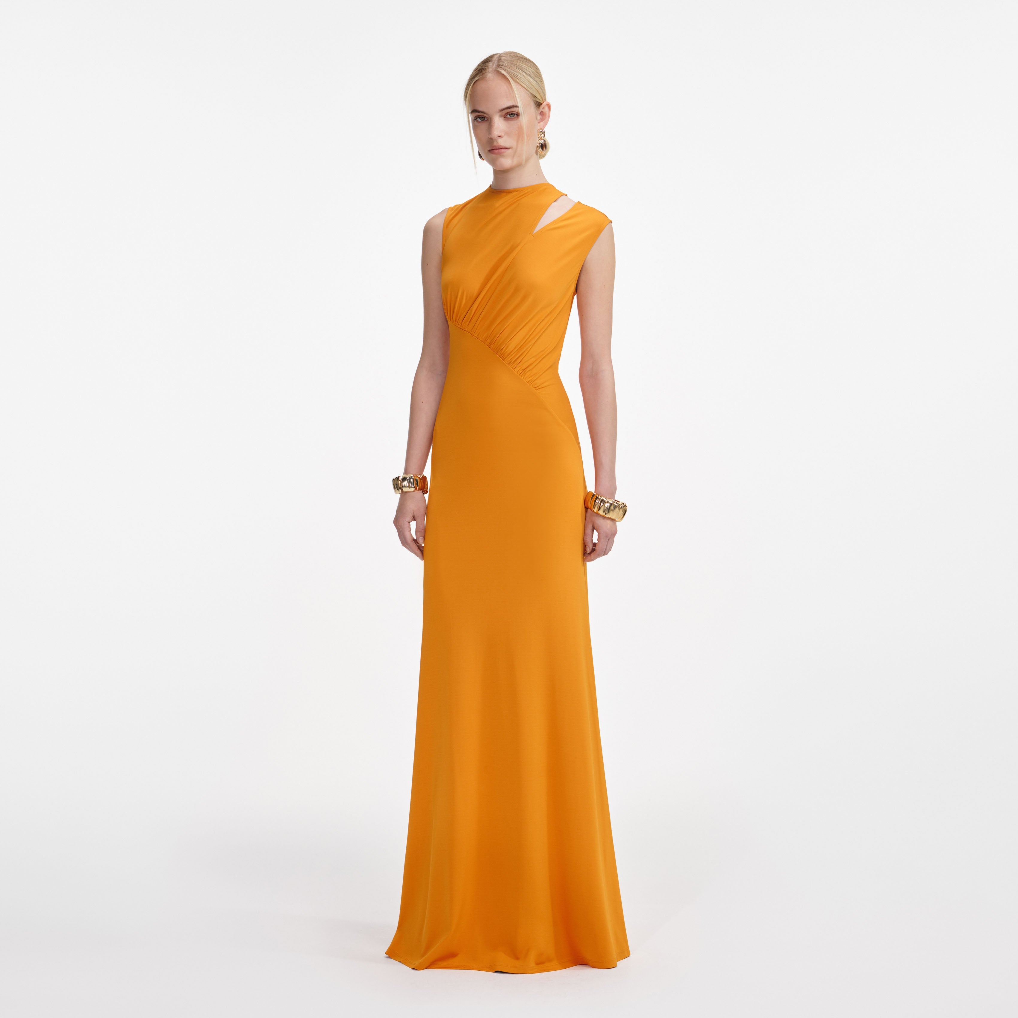 Burnt Orange Jersey Cut Out Maxi Dress