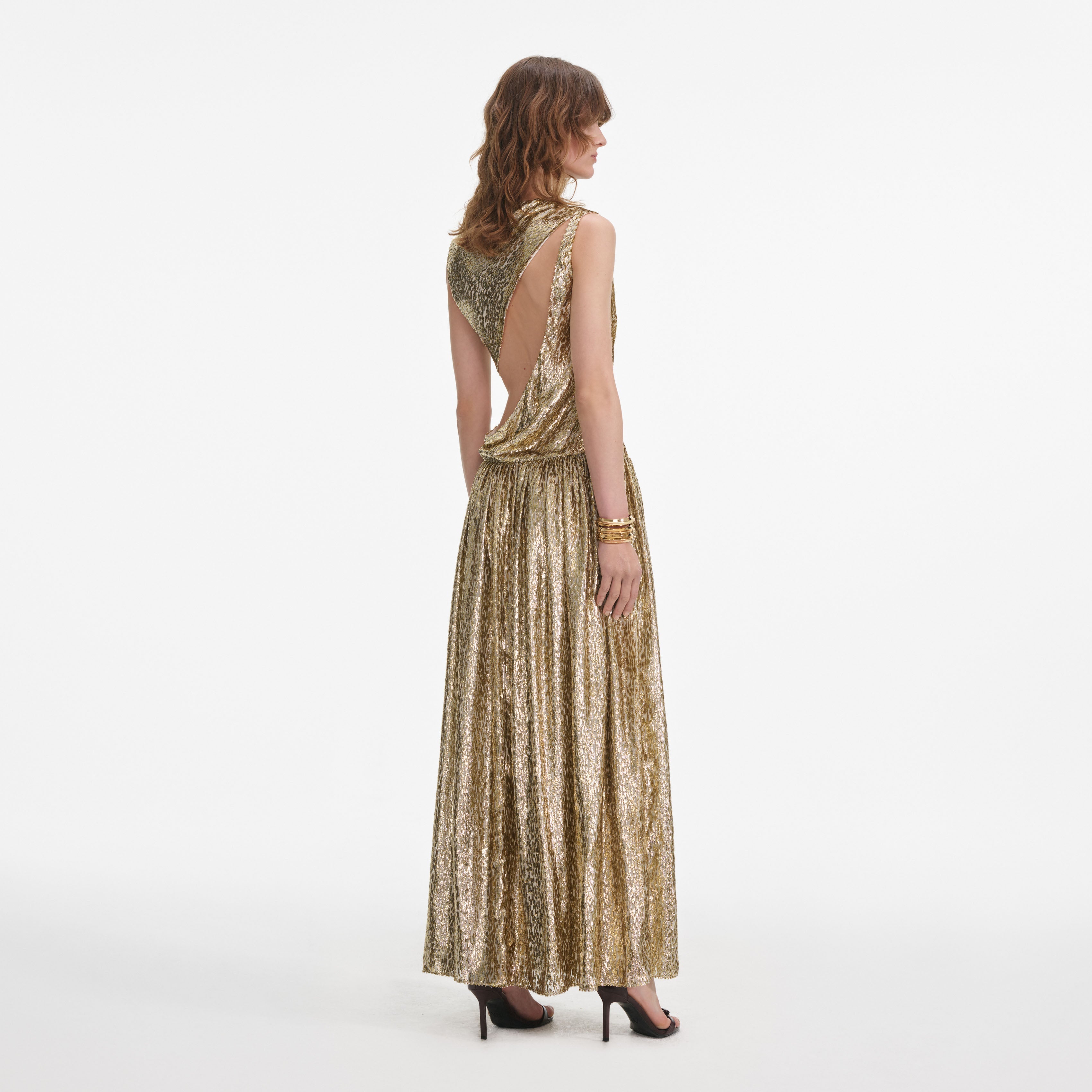 Gold Sleeveless Fil Coupe Maxi Dress