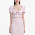 Pink Crepe Crystal Trim Maxi Dress