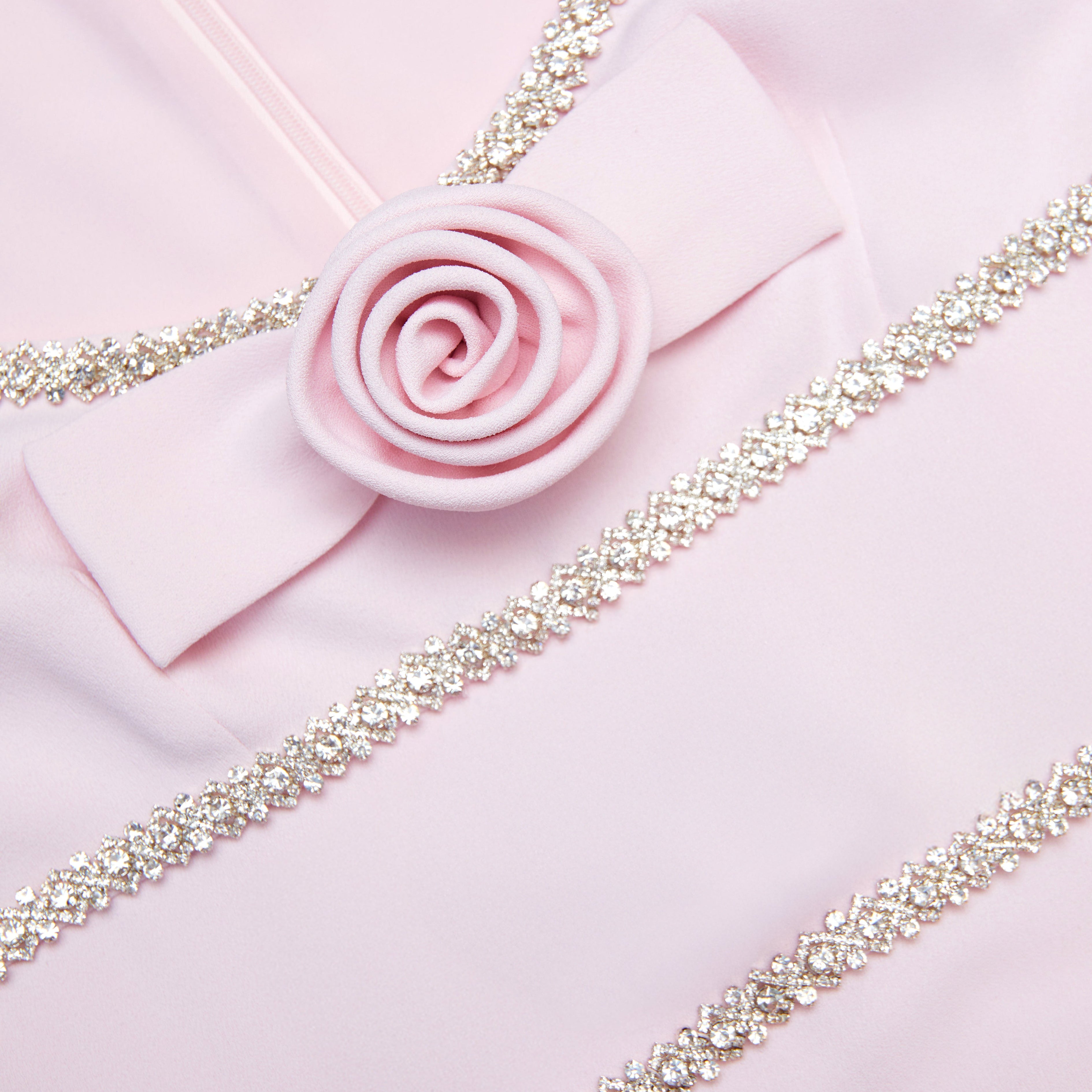 Pink Crepe Crystal Trim Maxi Dress