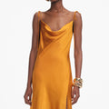 Burnt Orange Satin Midi Dress