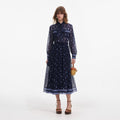 Navy Printed Chiffon Midi Dress
