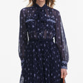 Navy Printed Chiffon Midi Dress