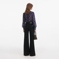 Navy Printed Chiffon Blouse