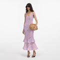 Lilac Floral Plisse Midi Dress