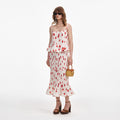 White Floral Plisse Midi Skirt