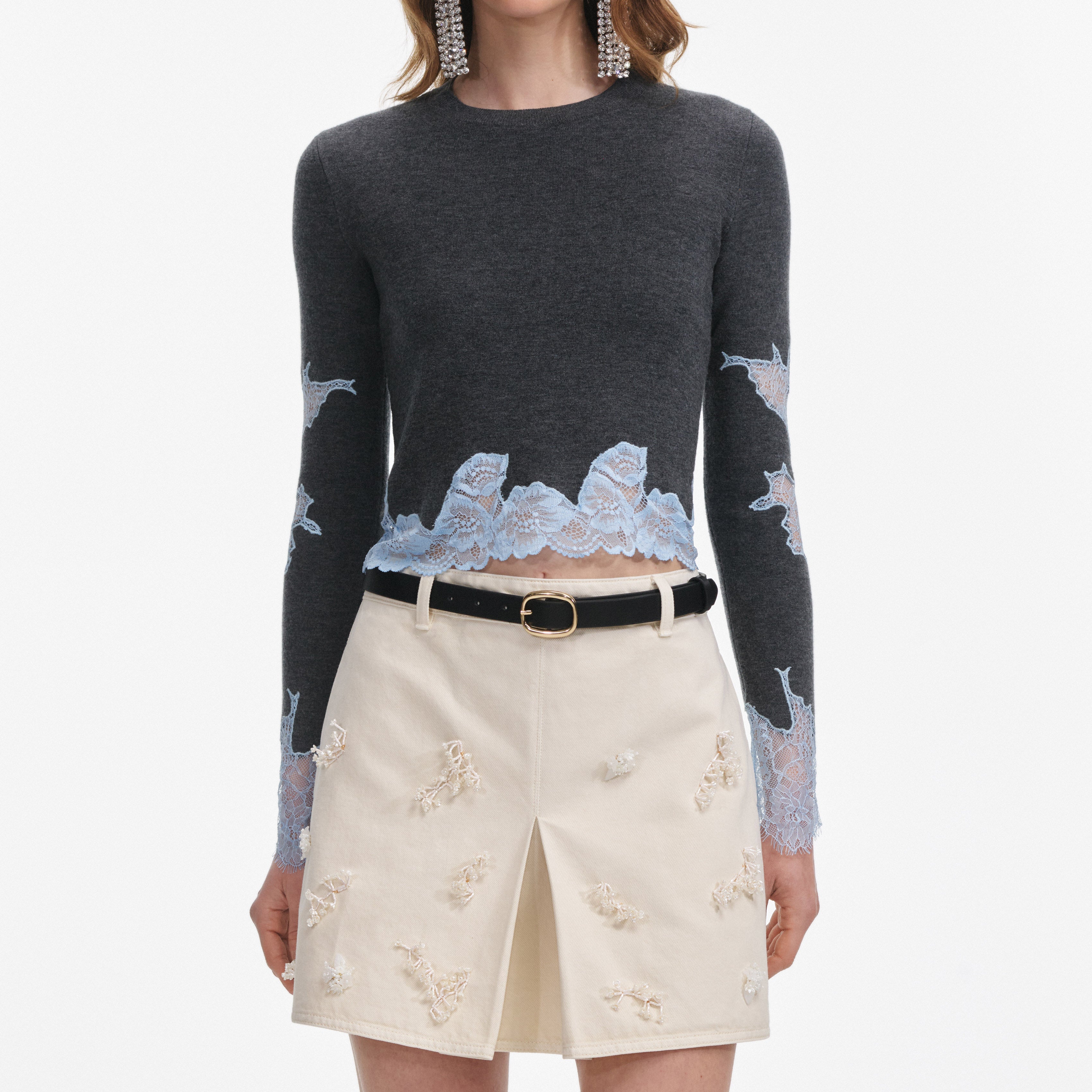 Grey Contrast Lace Jumper