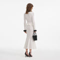 White Pointelle Knit Contrast Midi Dress