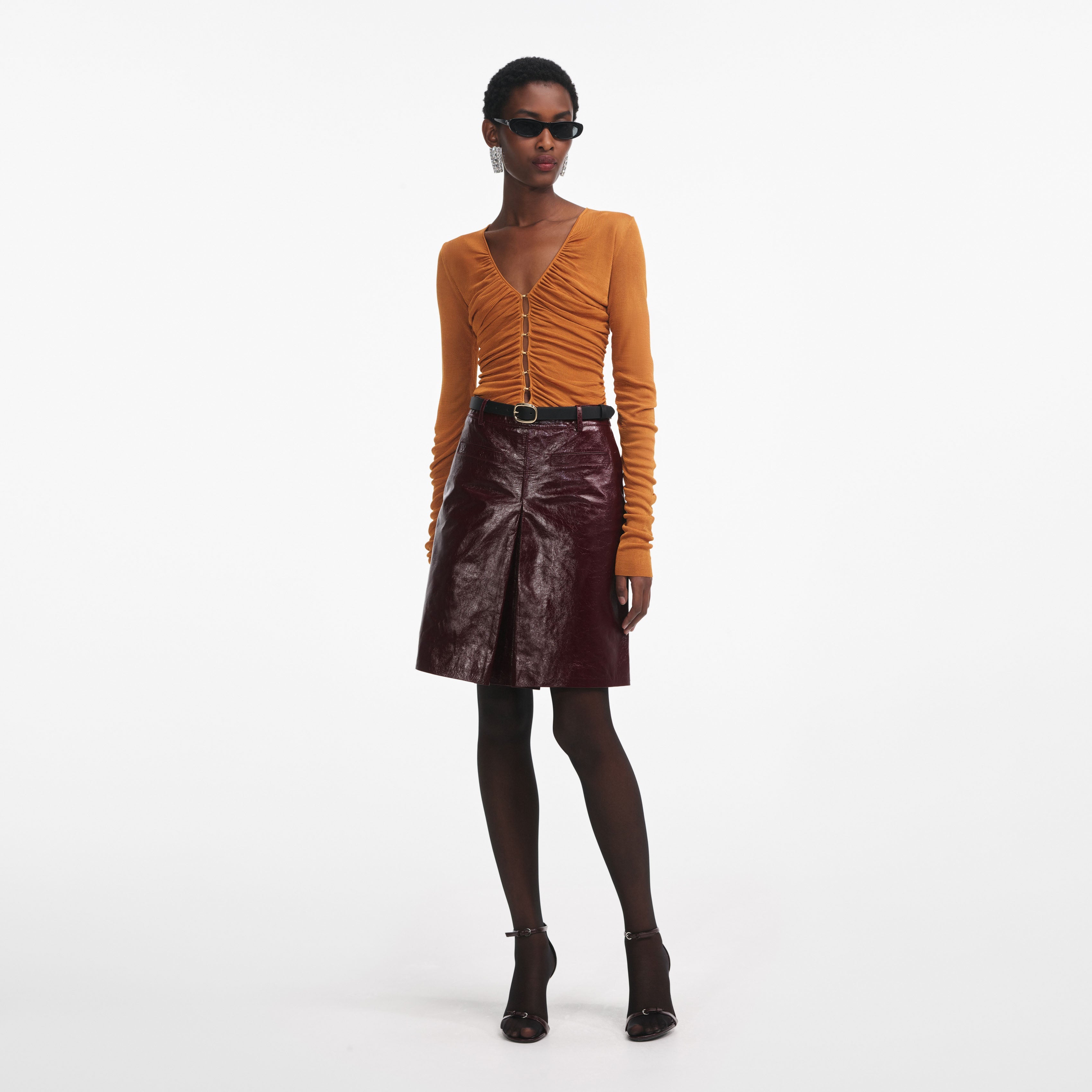 Burnt Orange V Neck Viscose Knit Top