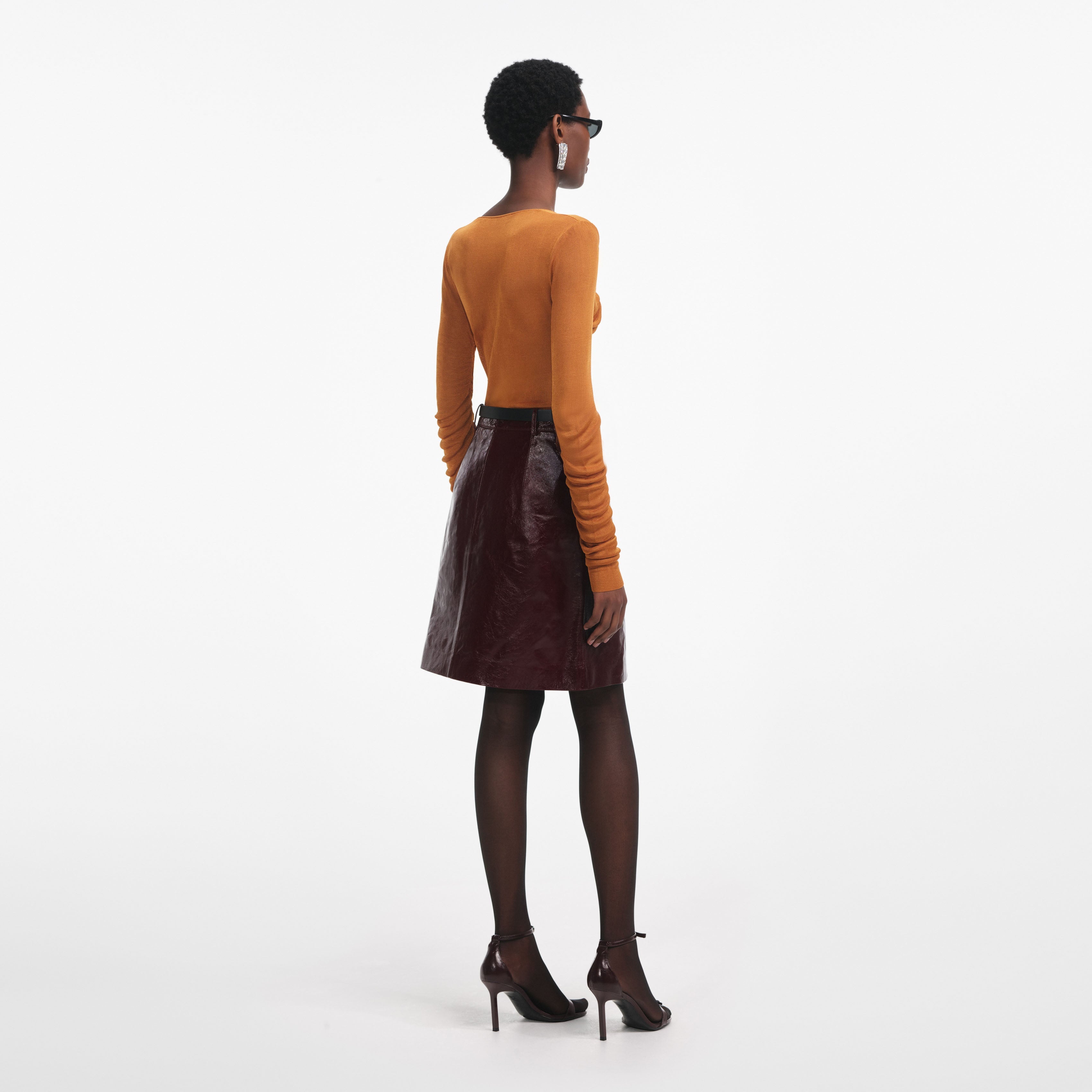 Burnt Orange V Neck Viscose Knit Top