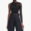 Black Rhinestone Lace Sleeve Top
