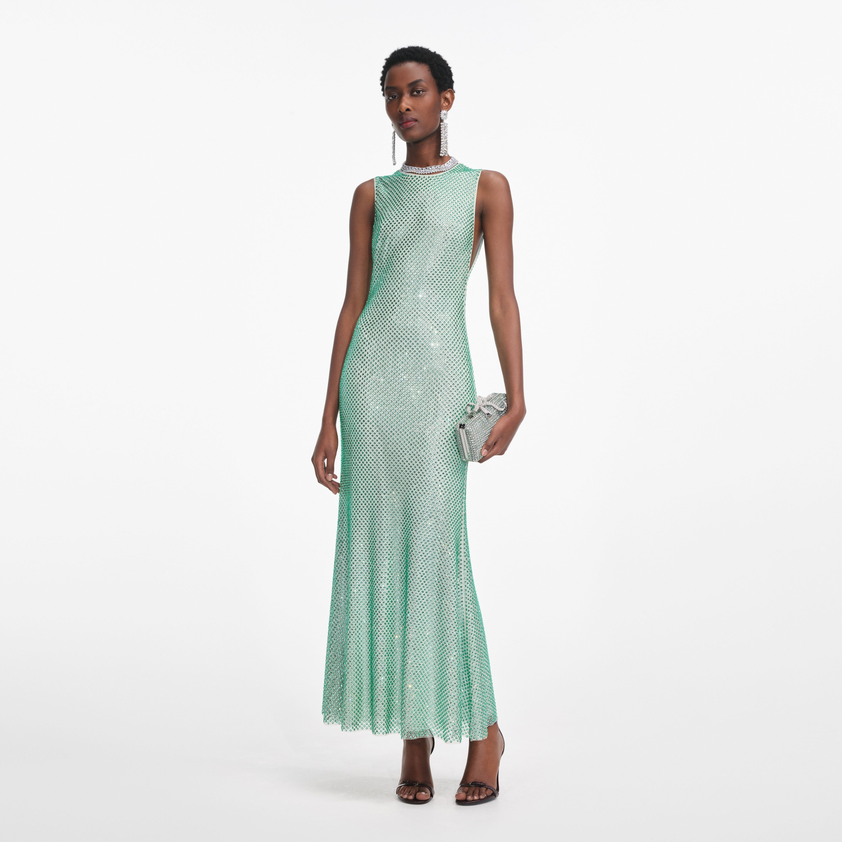 Mint Rhinestone Mesh Midi Dress Mint Rhinestone Mesh Midi Dress