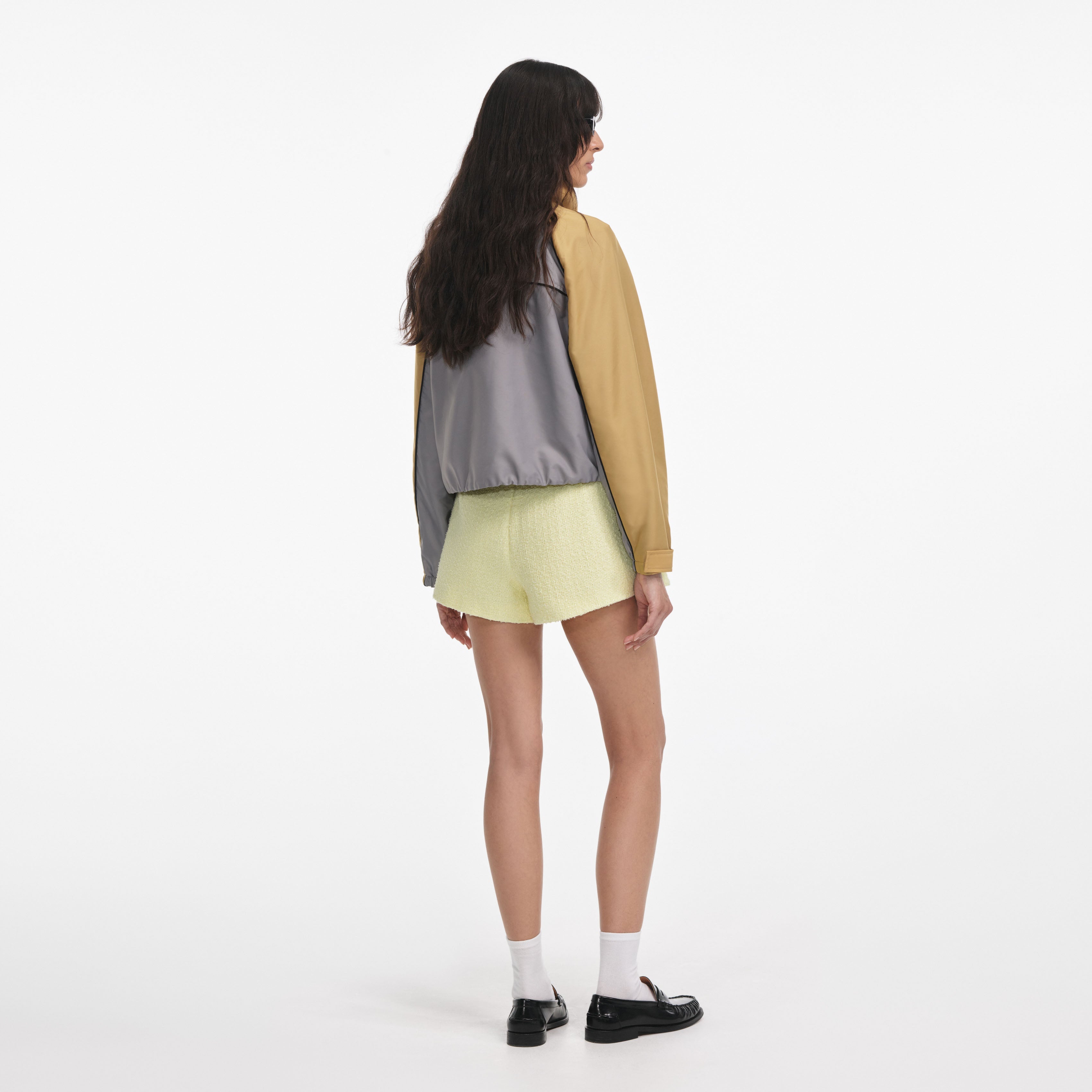Grey Nylon Cropped Windbreaker
