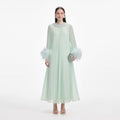Mint Chiffon Feather Midi Dress