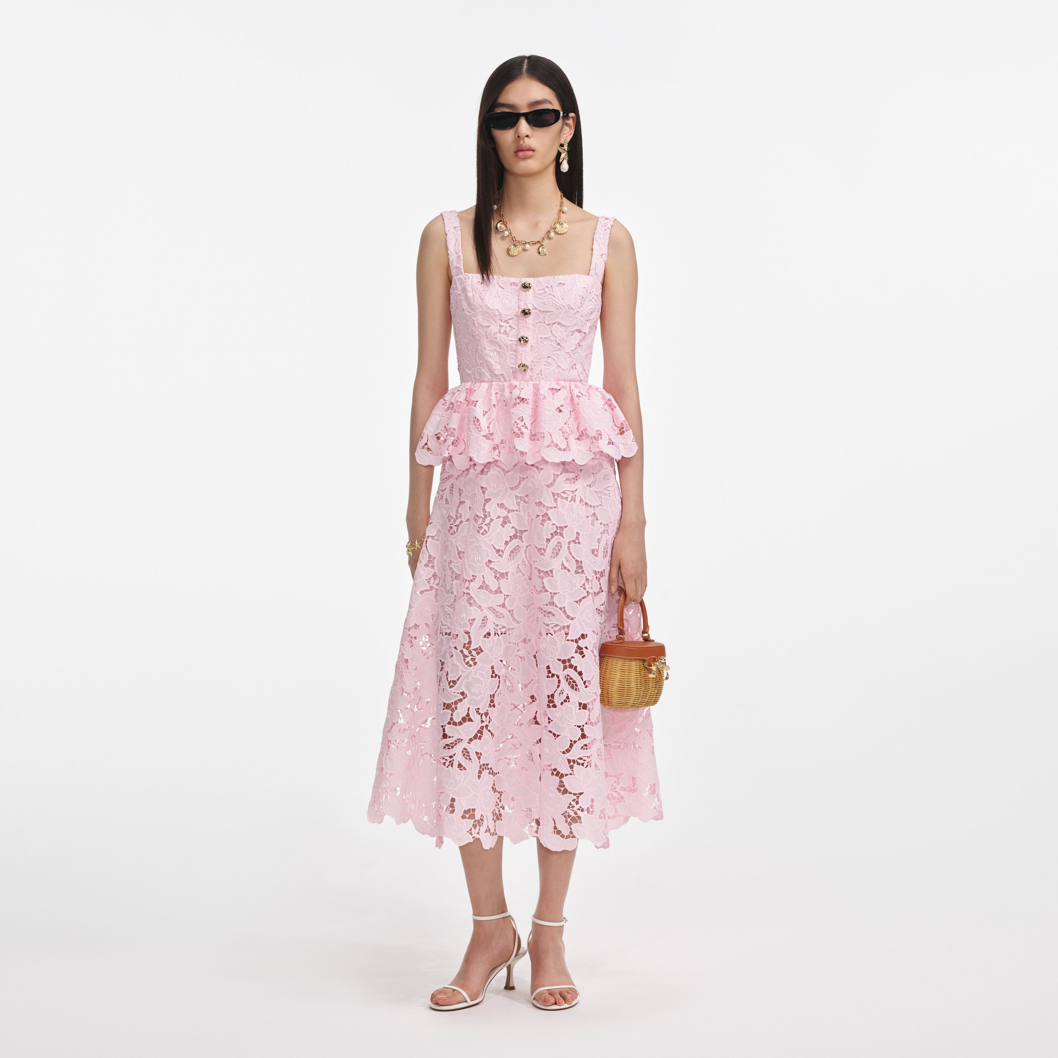 Sonia Pena Pink Lace Dress And Jacket Lace Vestido Con Peplum Lace