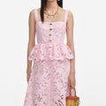 Pink Lace Peplum Midi Dress