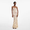 Yellow Floral Rhinestone Maxi Dress