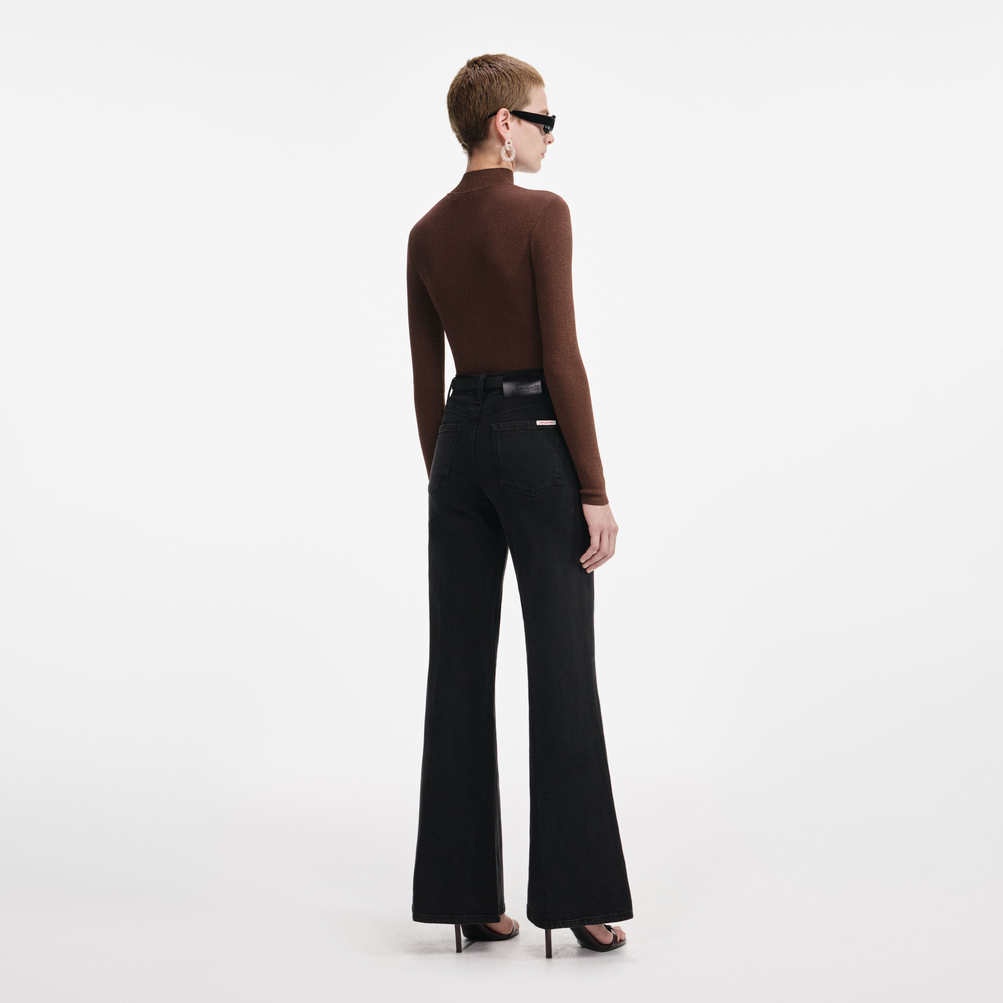 Brown Metallic Viscose Knit Top