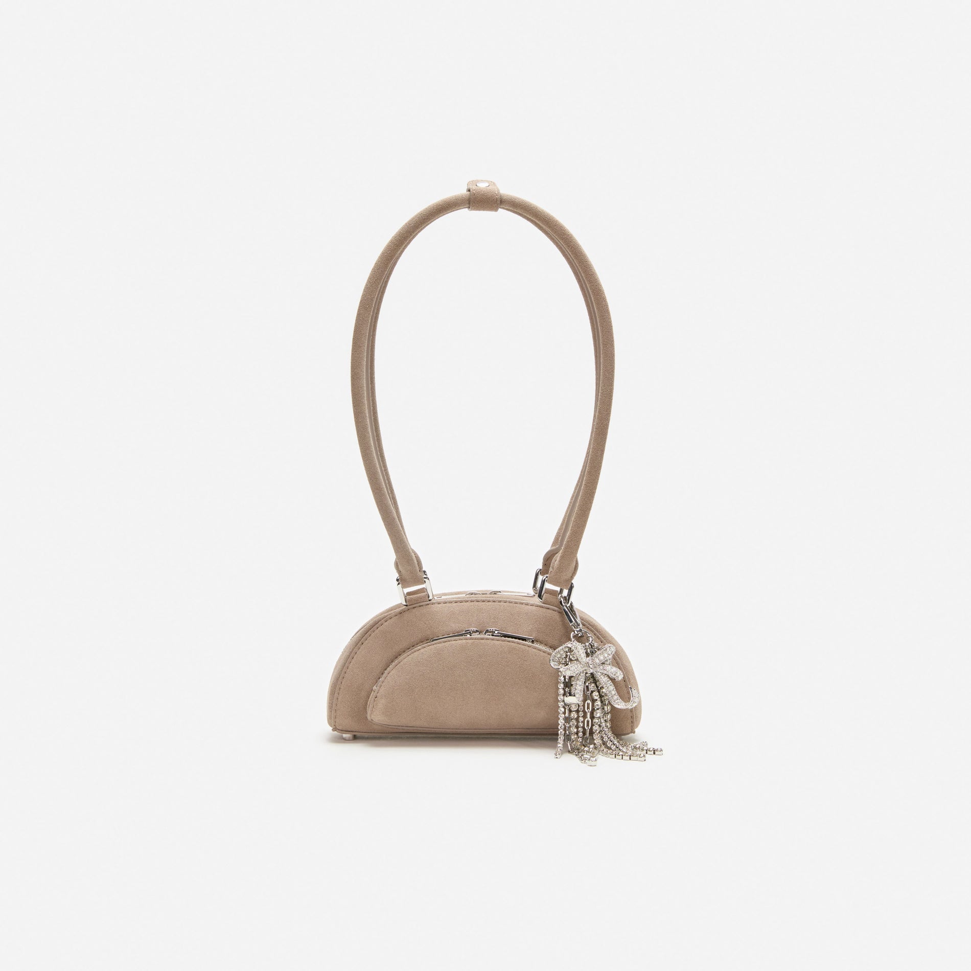 Grey Suede Mini Shoulder Bag With Charm