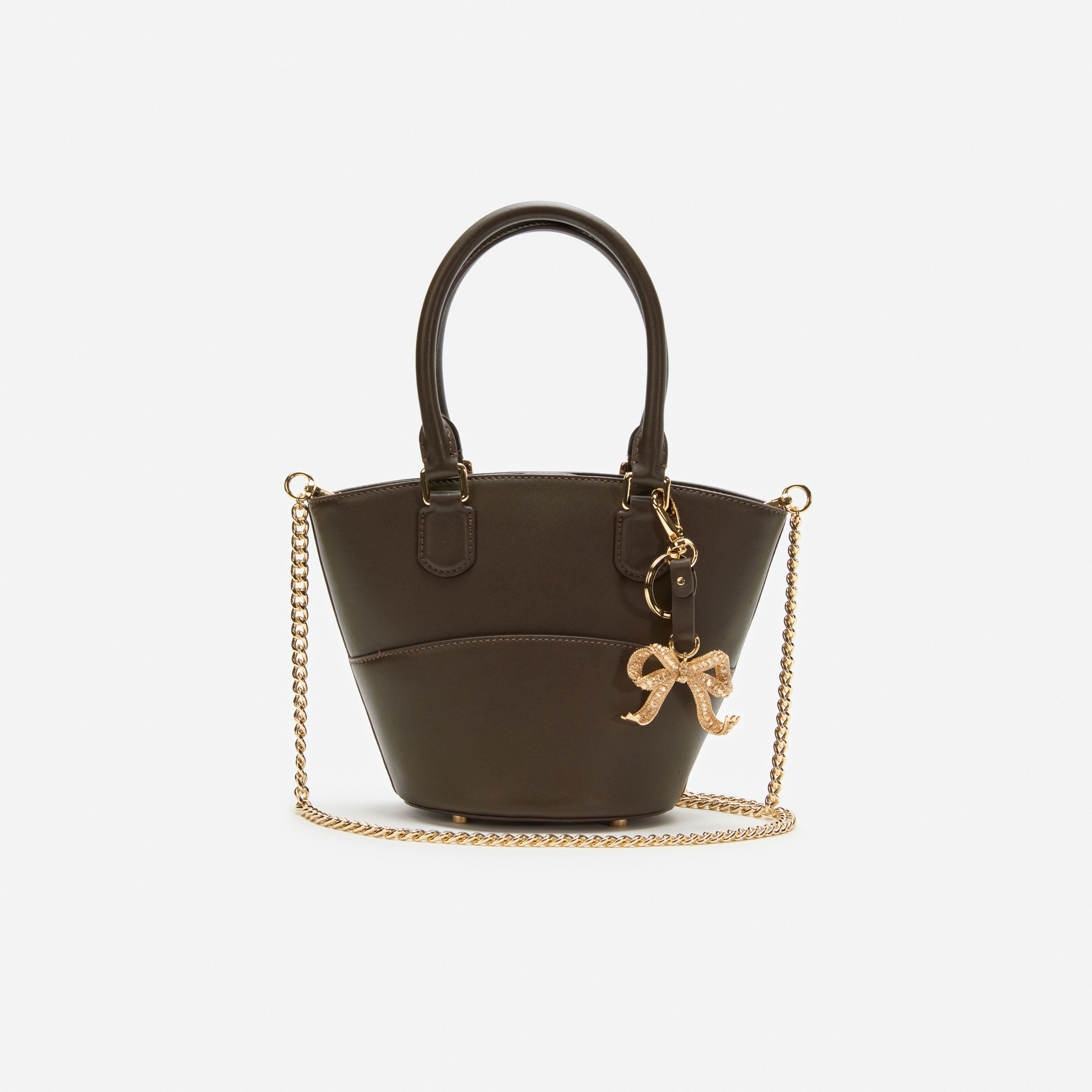 Dark Brown Leather Charm Tote Bag
