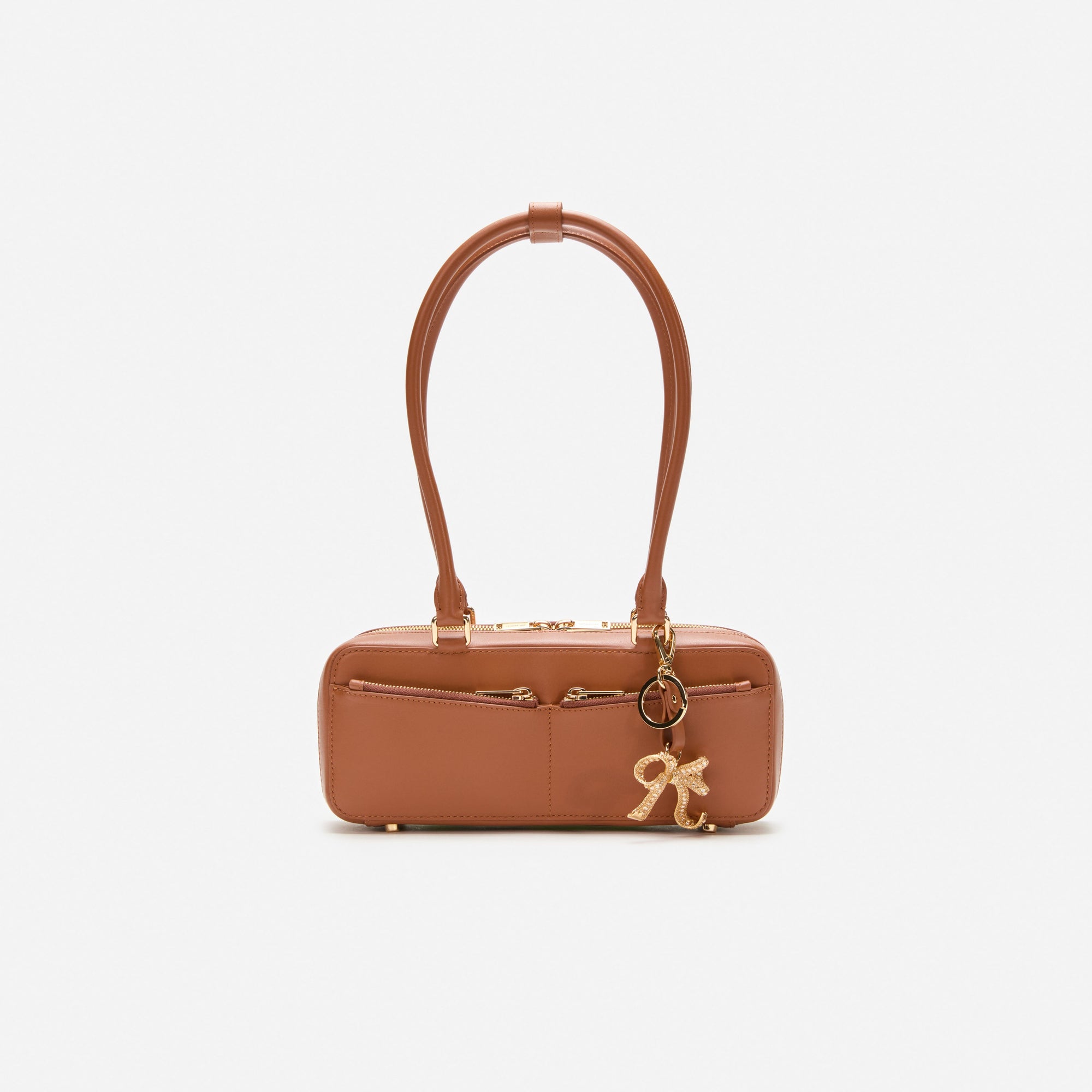Tan Leather Shoulder Bag With Charm