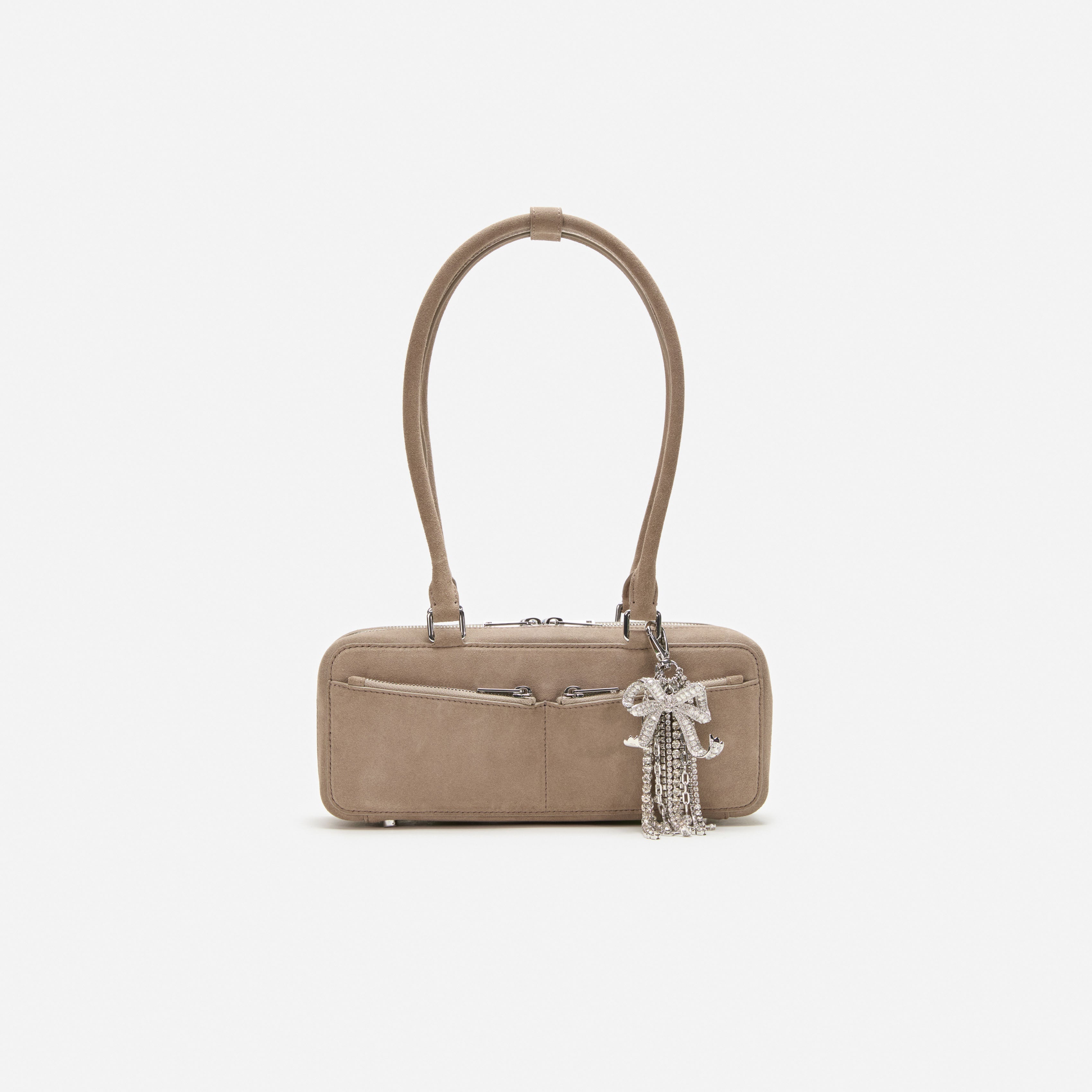 Grey Suede Shoulder Bag With Charm